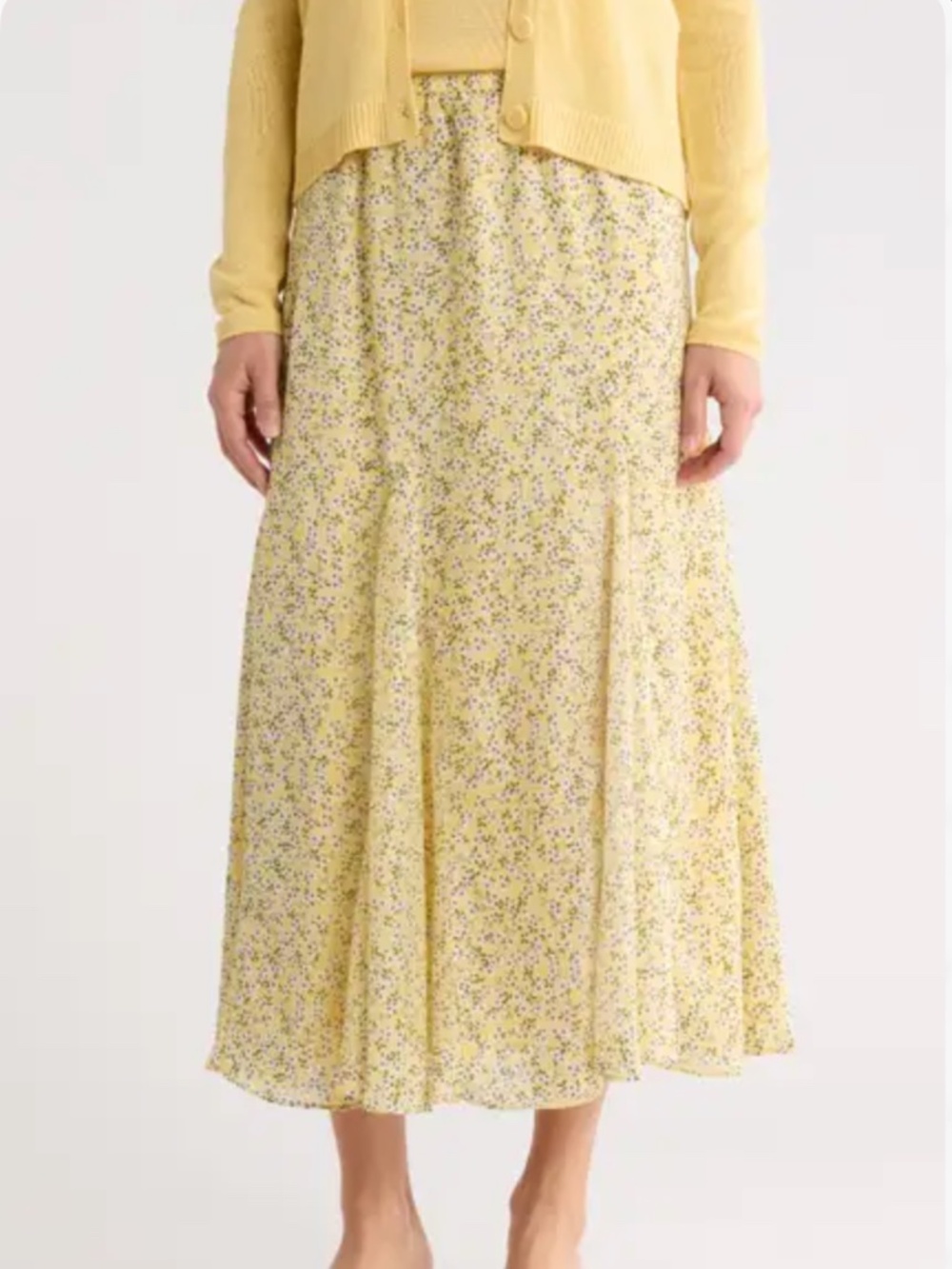 Max Studio Floral Georgette Godet Maxi Skirt Butter Yellow